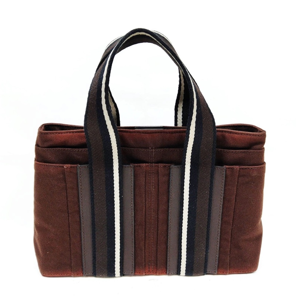 Hermes Brown Tote with Striped Handles